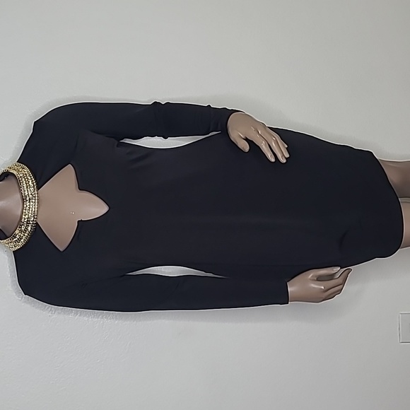 CBR Dresses & Skirts - Goddess Mockneck Mini Dress Size Large Black Gold Bodycon Long Sleeve Cocktail